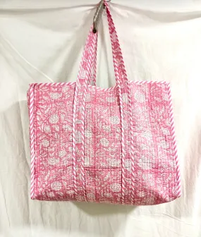 Printed Cotton Quilted Tote Bag Pink