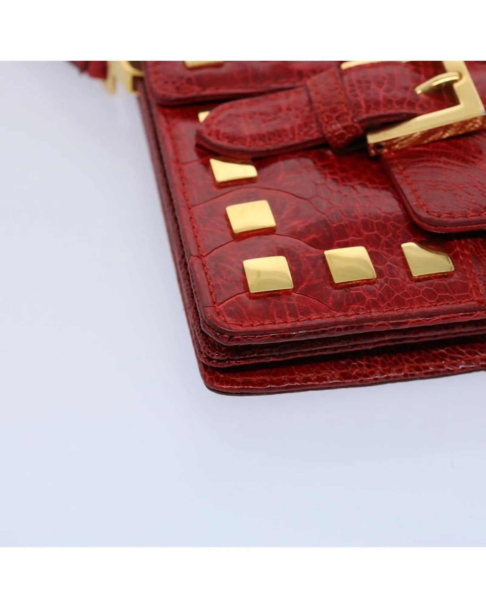 Red Leather Shoulder Bag with Accessory