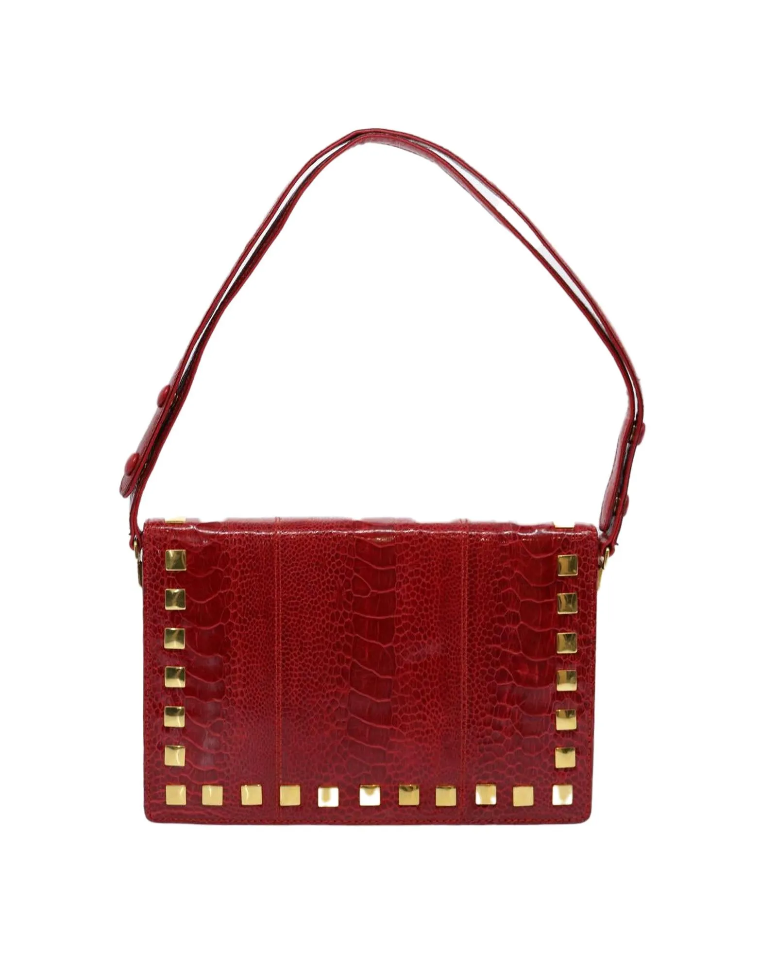 Red Leather Shoulder Bag with Accessory