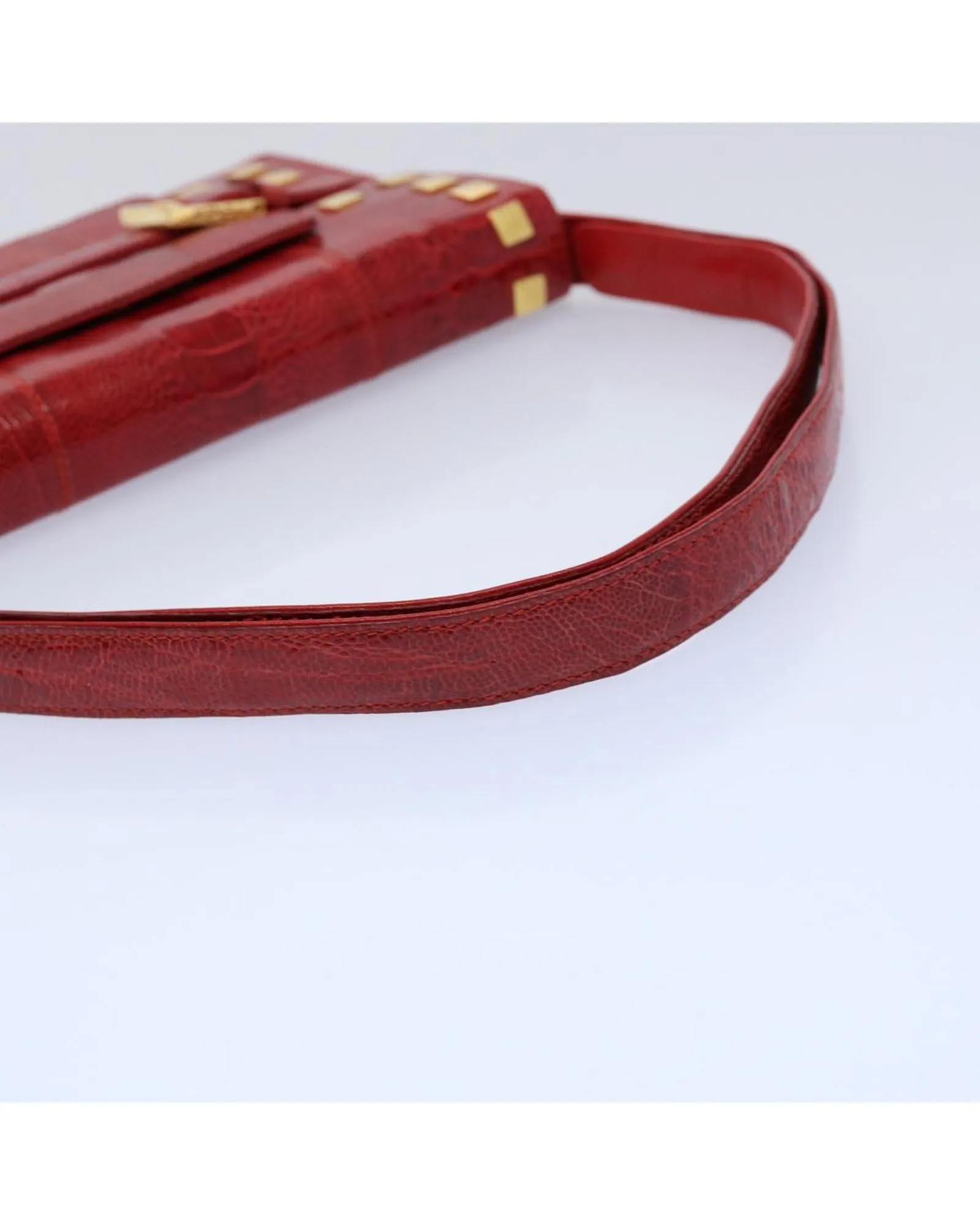 Red Leather Shoulder Bag with Accessory