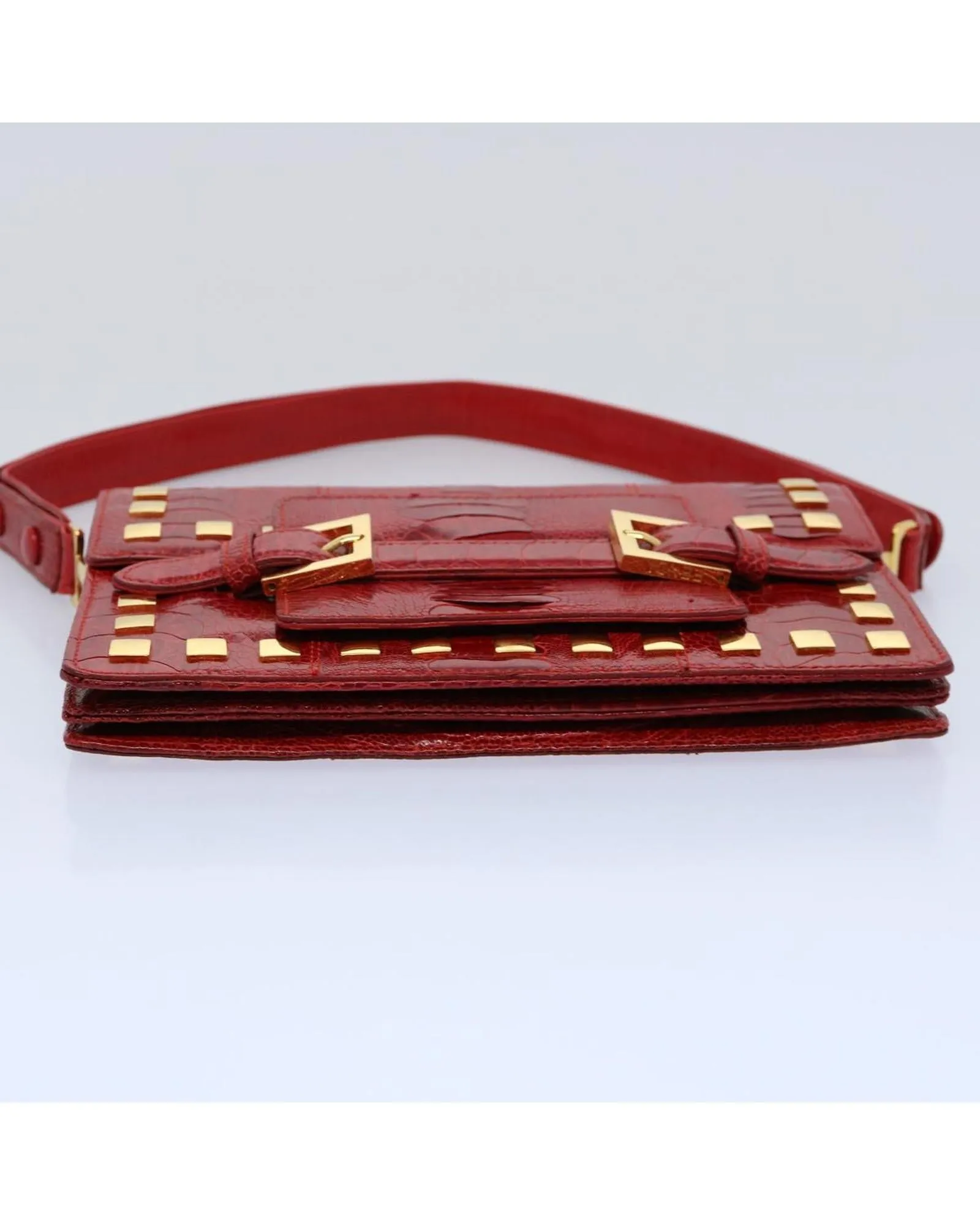 Red Leather Shoulder Bag with Accessory