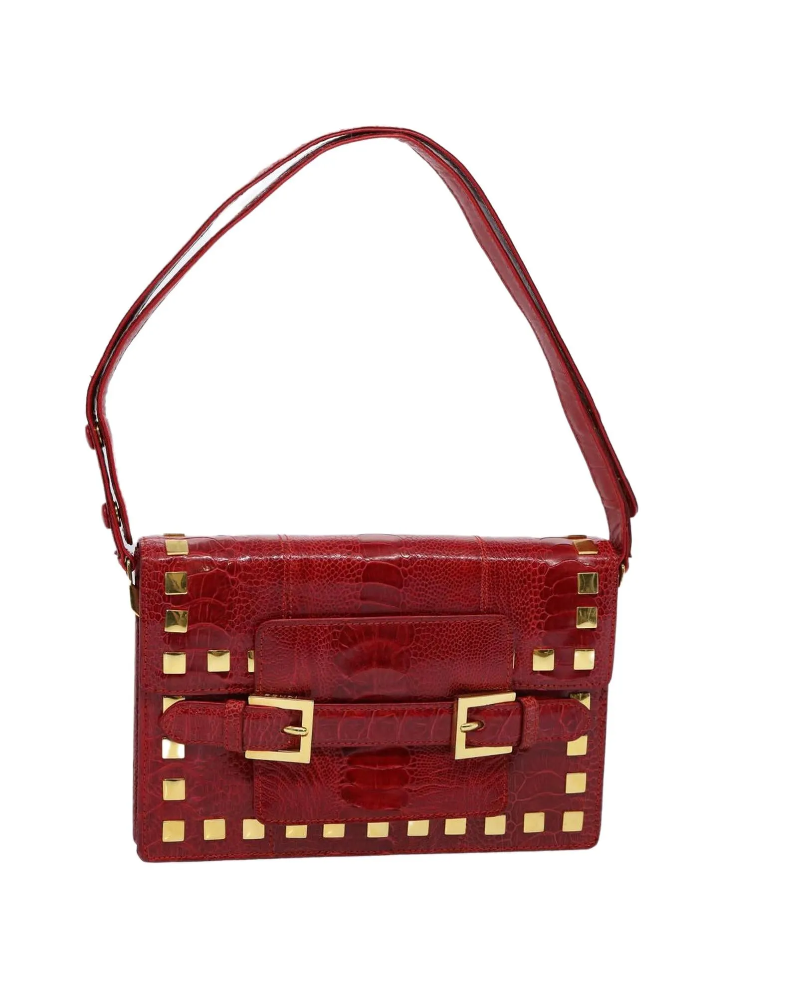 Red Leather Shoulder Bag with Accessory