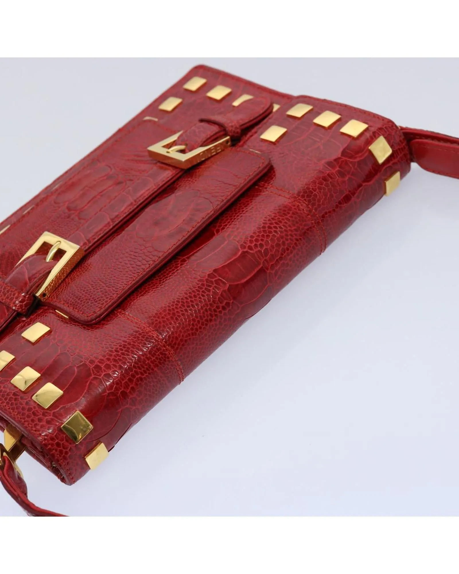 Red Leather Shoulder Bag with Accessory