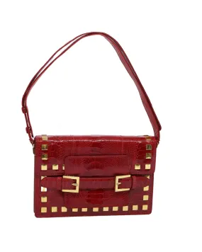 Red Leather Shoulder Bag with Accessory