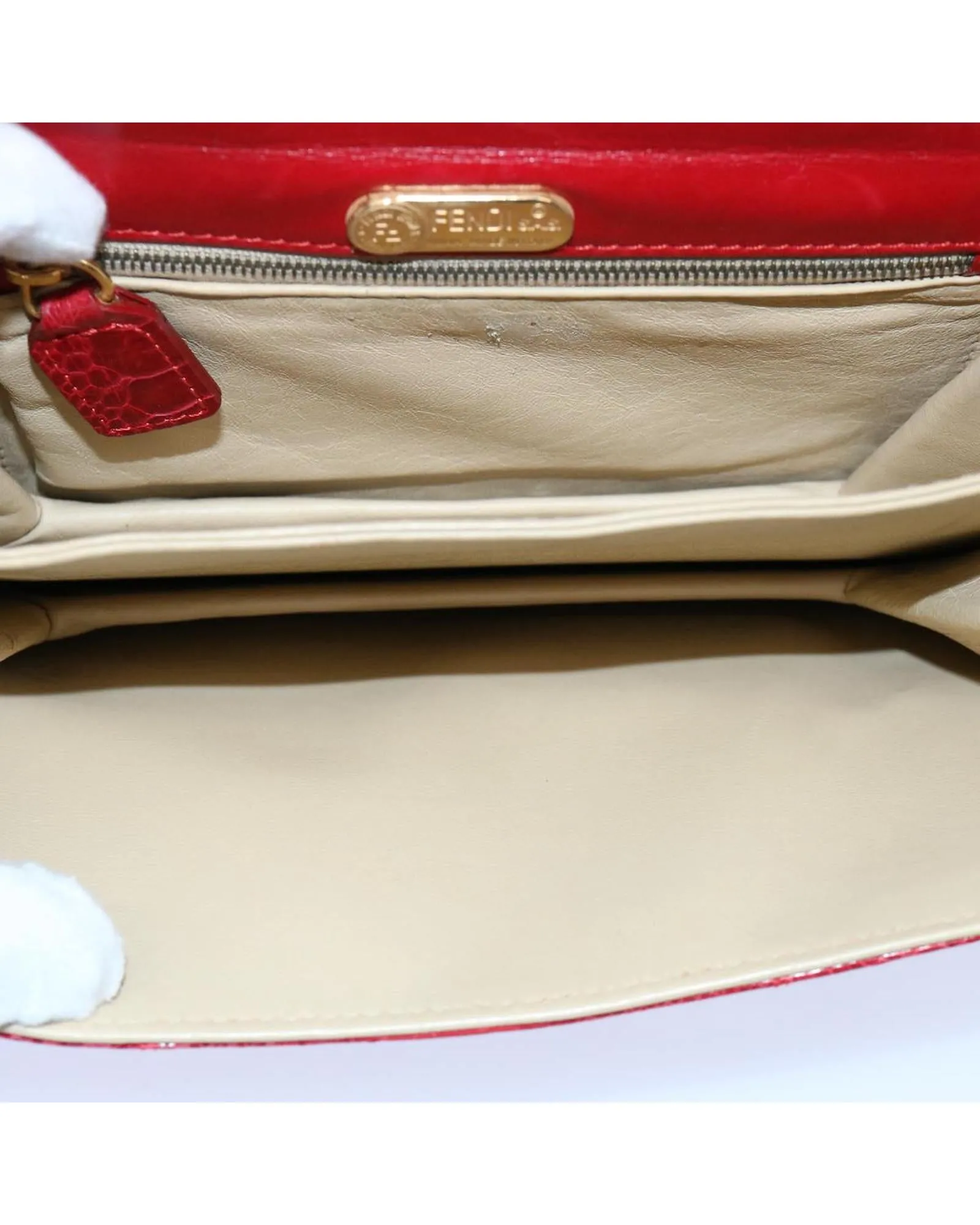Red Leather Shoulder Bag with Accessory