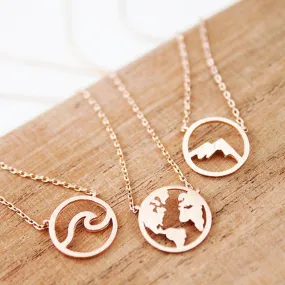 Rose Gold Silver Wave Globe World Map Round Circle