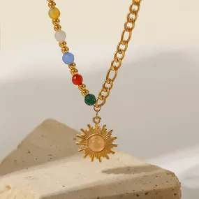 SISSLIA New Titanium Steel Pendant 18K Gold Natural Stone Cat's Eye Sun Pendant Colored Stone Necklace for Women