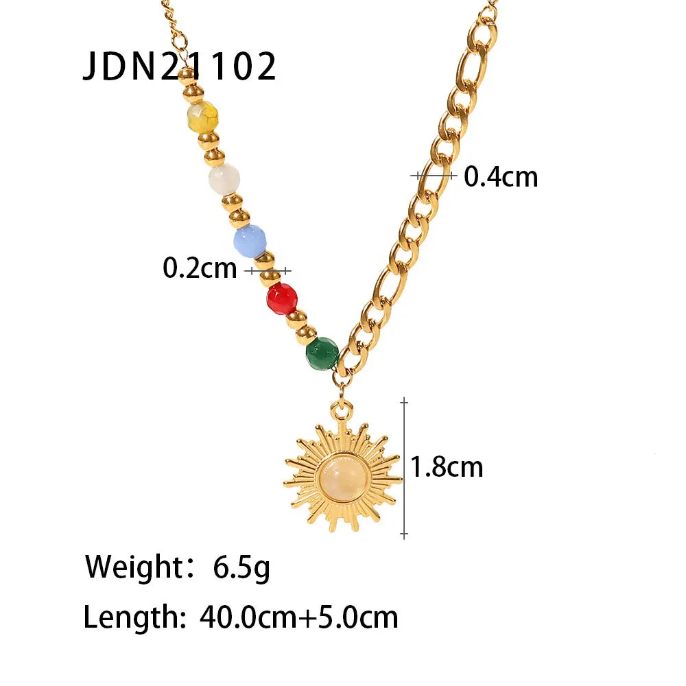SISSLIA New Titanium Steel Pendant 18K Gold Natural Stone Cat's Eye Sun Pendant Colored Stone Necklace for Women