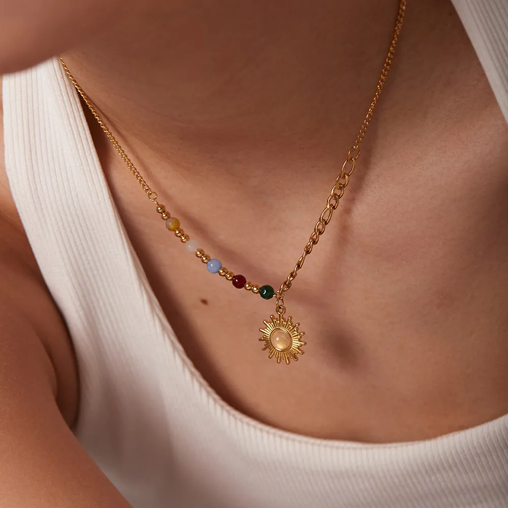 SISSLIA New Titanium Steel Pendant 18K Gold Natural Stone Cat's Eye Sun Pendant Colored Stone Necklace for Women