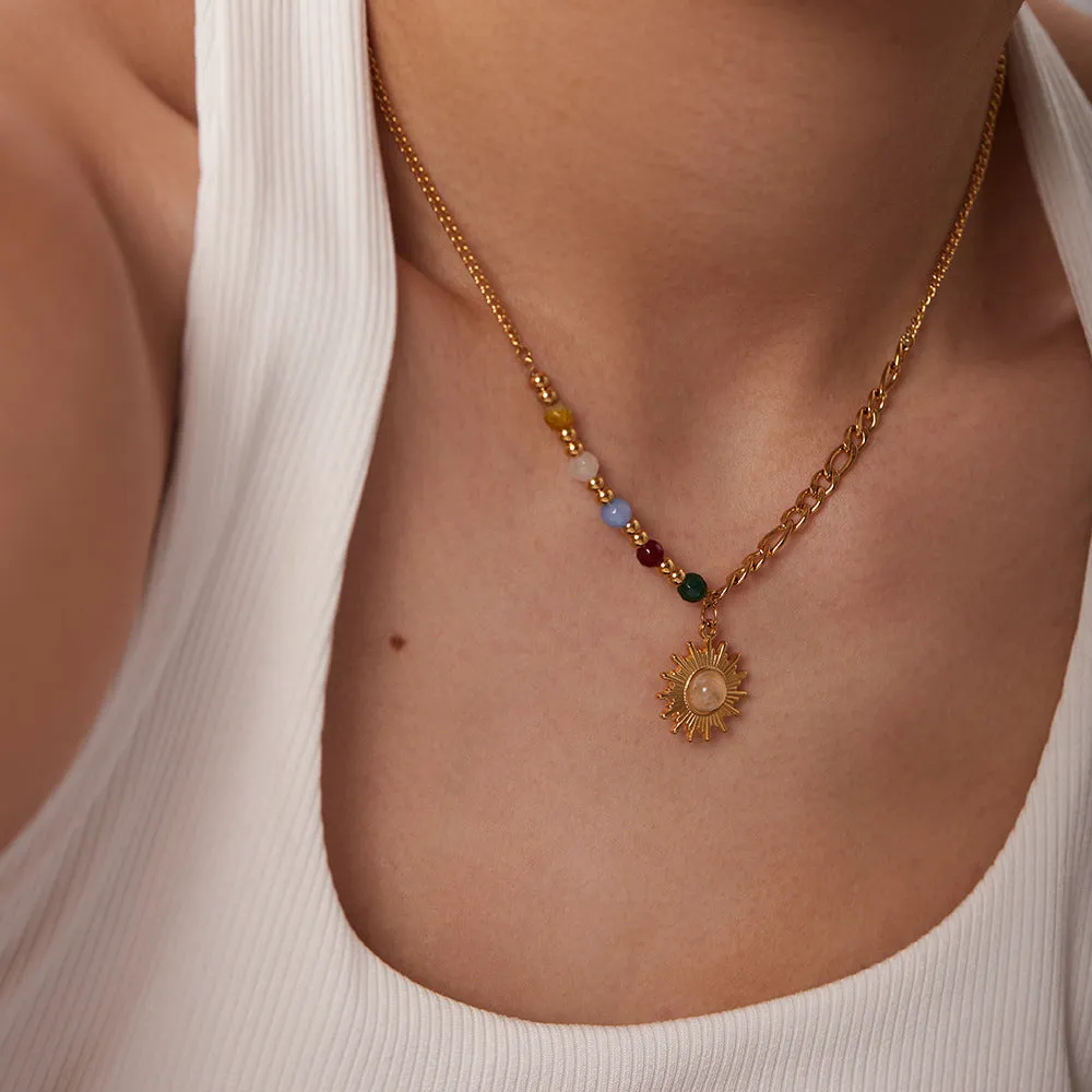 SISSLIA New Titanium Steel Pendant 18K Gold Natural Stone Cat's Eye Sun Pendant Colored Stone Necklace for Women