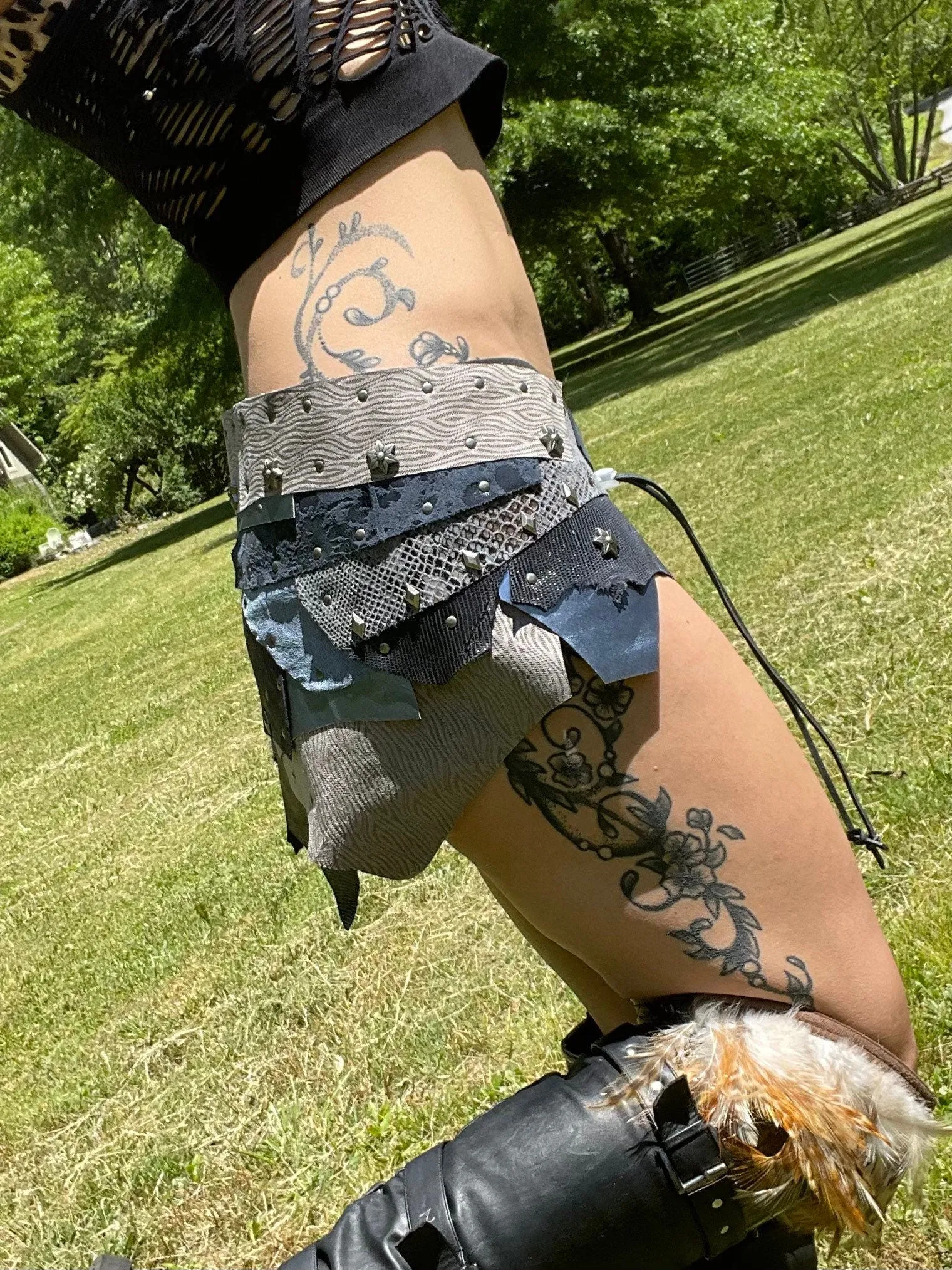 STORMY SEAS, Blue & Silver Leather Skirt, Burning Man Skirt, Steampunk costume, Tribal Belly Dance Belt, Warrior Viking Belt Costume