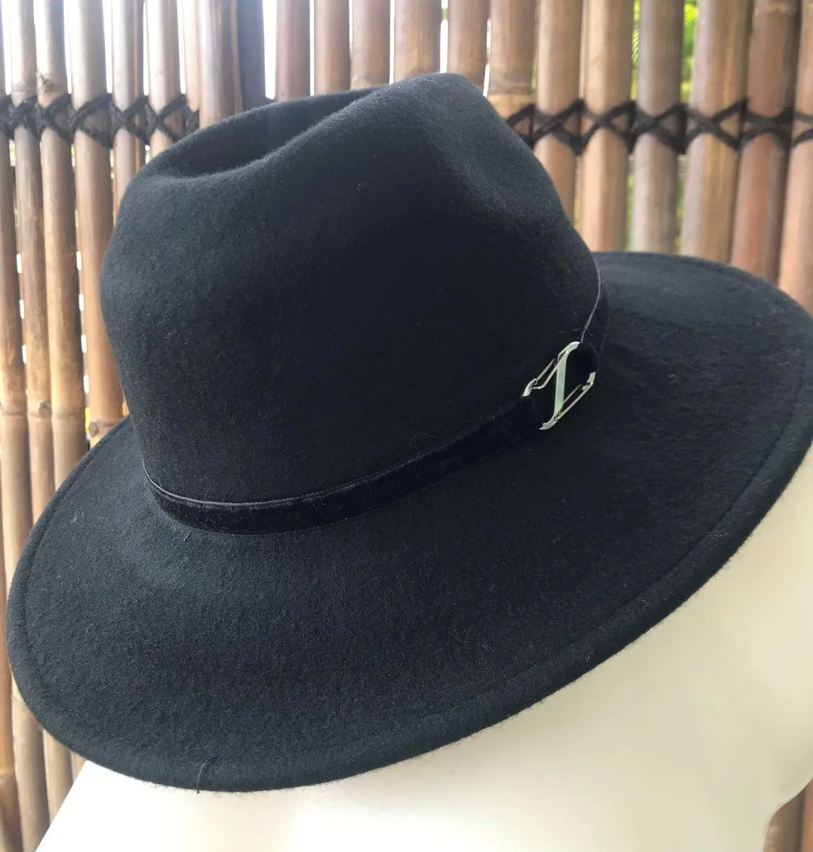 Sundaise SWH55 Rhianna Firm Edge Wool Felt Panama Hat - Black