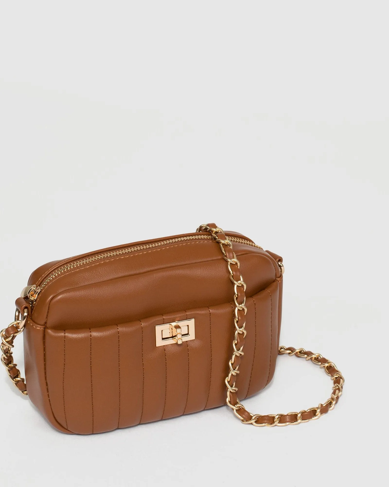 Tan Charm Quilt Crossbody Bag