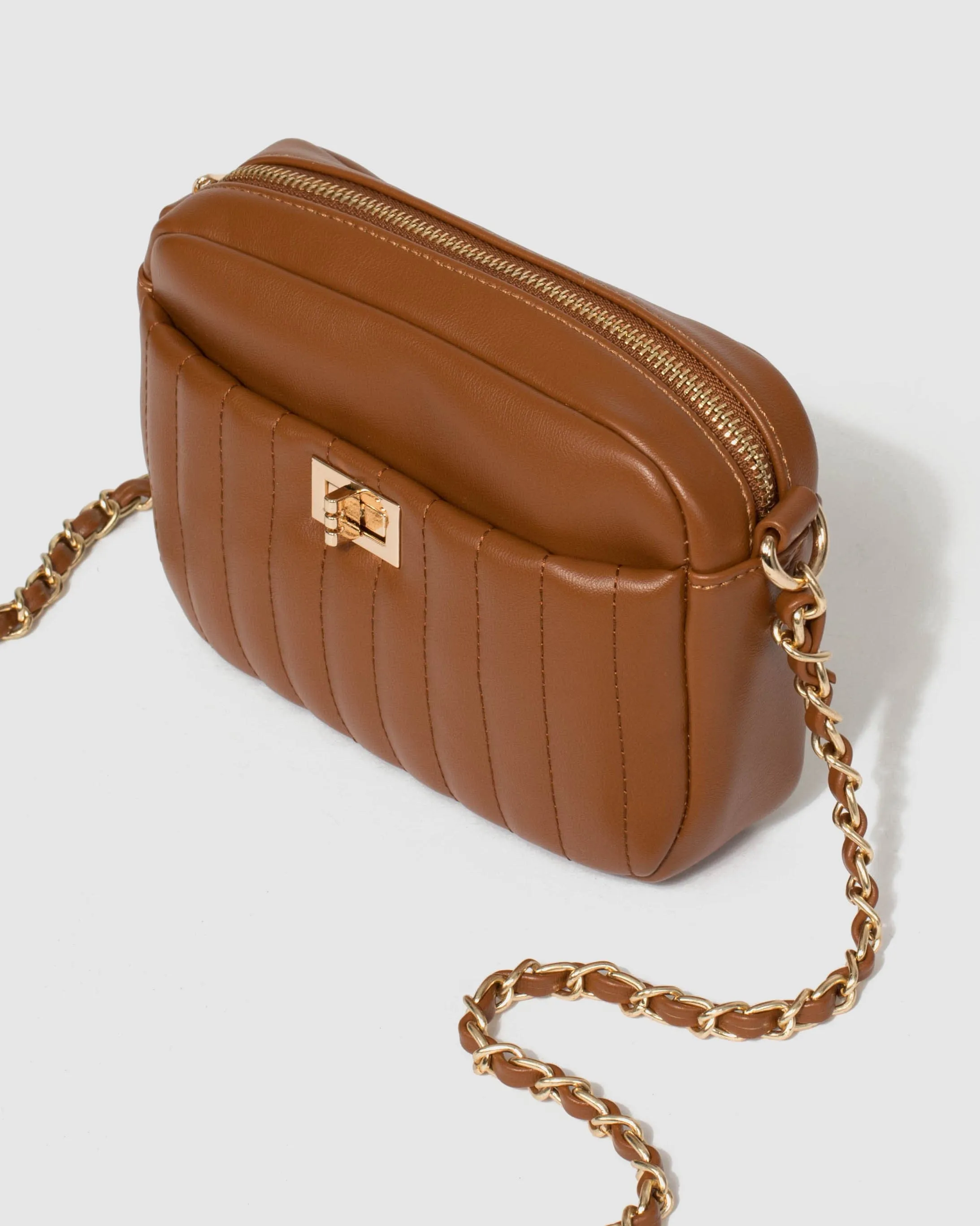 Tan Charm Quilt Crossbody Bag