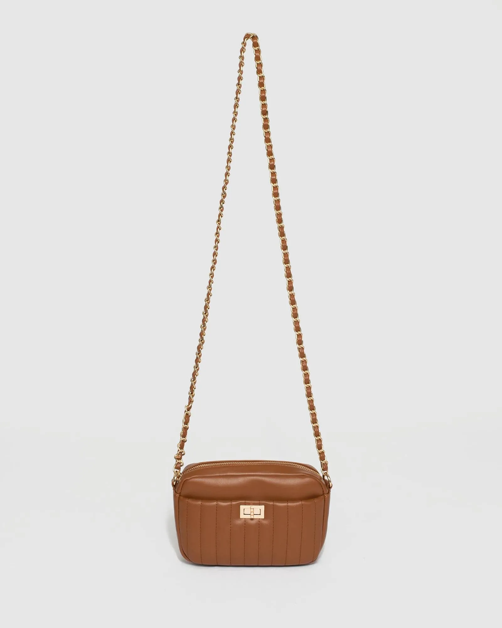 Tan Charm Quilt Crossbody Bag