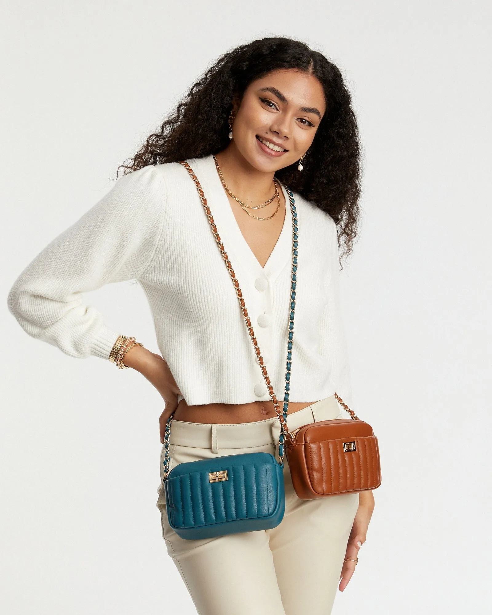 Tan Charm Quilt Crossbody Bag