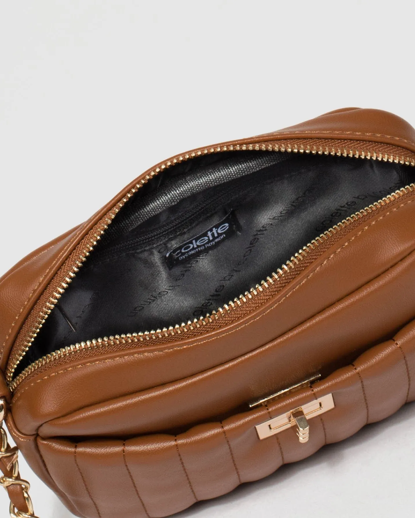 Tan Charm Quilt Crossbody Bag