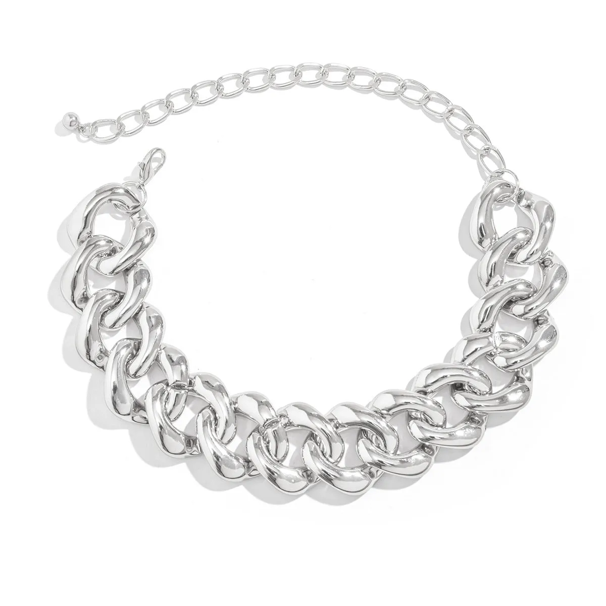 Trendy Hip-hop Thick Chain Necklace with Exaggerated Square Button