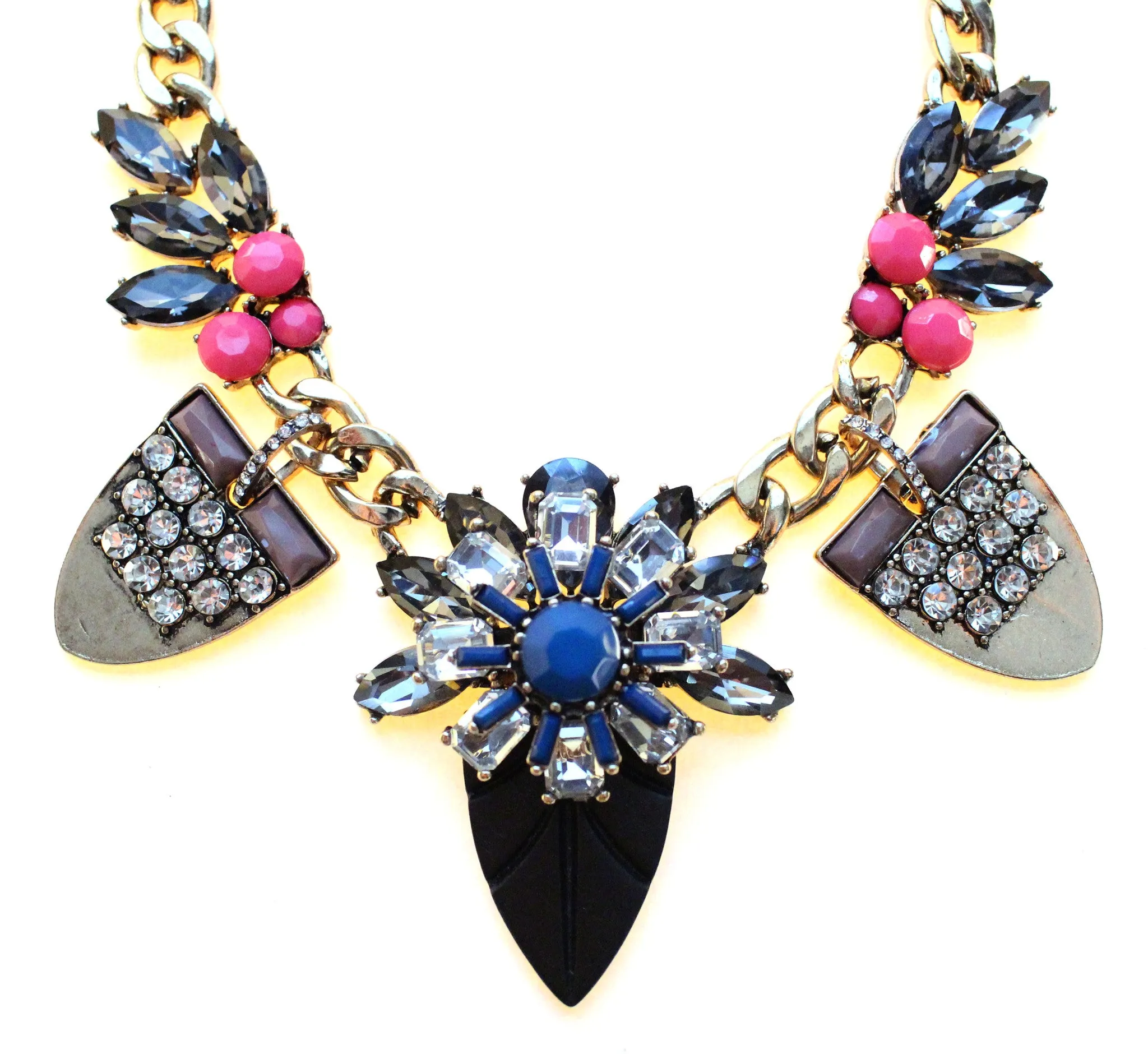 Tribal Glam Statement Necklace-Navy & Pink