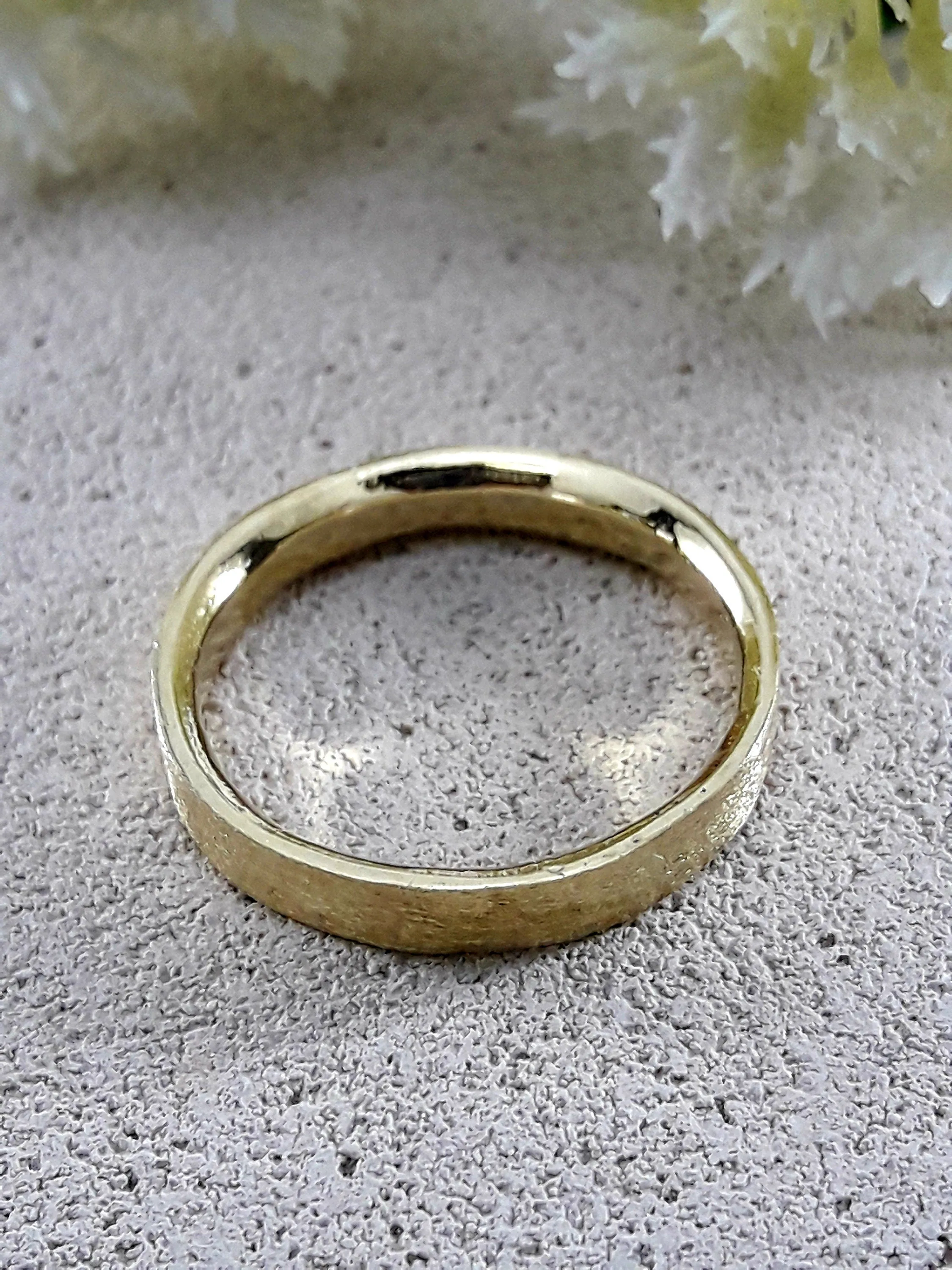 Unique  Wedding Band Solid 14 Karat Yellow Gold Special Brush Finish