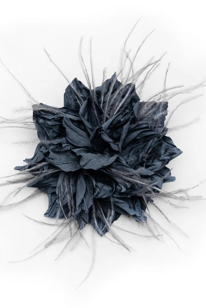 Xenia flower brooch with feathers